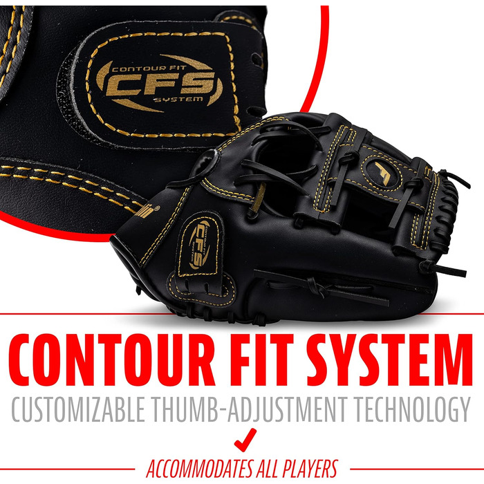 Рукавиця для бейсболу та софтболу Franklin Sports Field Master, права рука, 28 см (11 дюймів), чорно-золота