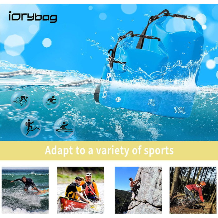 Водонепроникний мішок IDRYBAG 10L: для каякінгу, сплаву, подорожей та активного відпочинку (Hellblau)