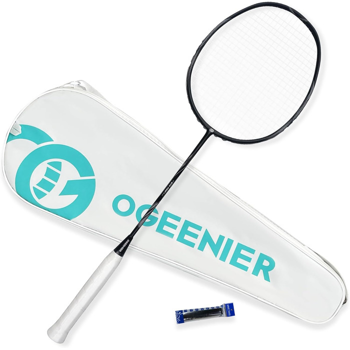 Бадмінтонна ракетка OGEENIER: Графіт, Легка, Професійна, з карбоном, з неслизькою ручкою та сумкою (Чорний)