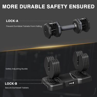 Набір гантелей Dripex: 11 кг, 24.5 кг, 41 кг. З антиковзним покриттям, регульованими дисками та підставкою. Для фітнесу, сірий колір