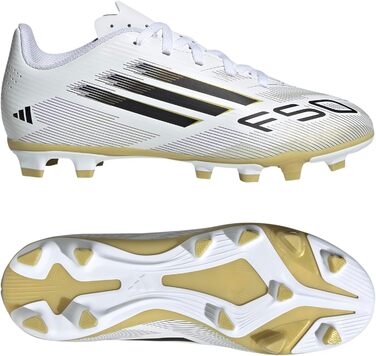 Дитячі футбольні бутси Adidas F50 Club для гри на траві та жорсткому майданчику (36 EU, білий, чорний, золотий)