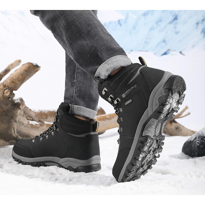 ARRIGO BELLO Зимові черевики для чоловіків: зимові чоботи, чоботи від снігу, утеплені, робочі черевики, для роботи та походів, розмір 41-46, G1, чорний, 43 EU
