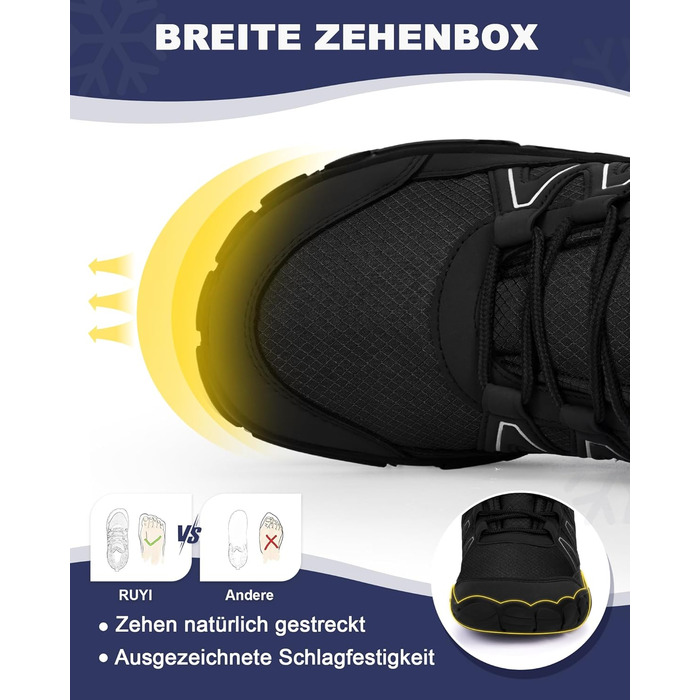 Зимові шкарпетки-черевики Ruyi для жінок та чоловіків, тепла підкладка, водонепроникні, для трейлраннінгу, комфортні зимові черевики з широкою передньою частиною, чорний, 42 EU