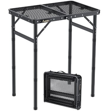 Стіл для кемпінгу Anbte Grilltisch 58x40 см, металевий, регульована висота (26/48/70 см), алюмінієвий каркас, чорний