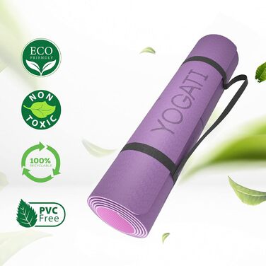 Килимок для йоги YOGATI, неслизький та товстий, з позначками для вирівнювання тіла, спортивний килимок для дорослих та дітей, ідеальний для пілатесу та фітнесу