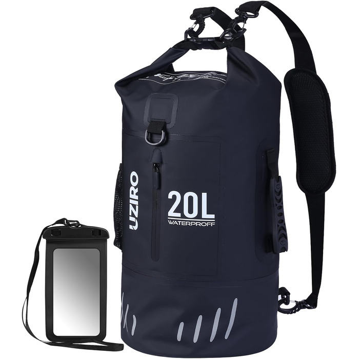 Водонепроникний рюкзак UZIRO 20L, Dry Bag, чорний