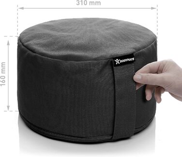 Подушка для йоги та медитації BODYMATE кругла 31 см, чорна. Наповнювач - лушпиння гречки, чохол - 100% бавовна.