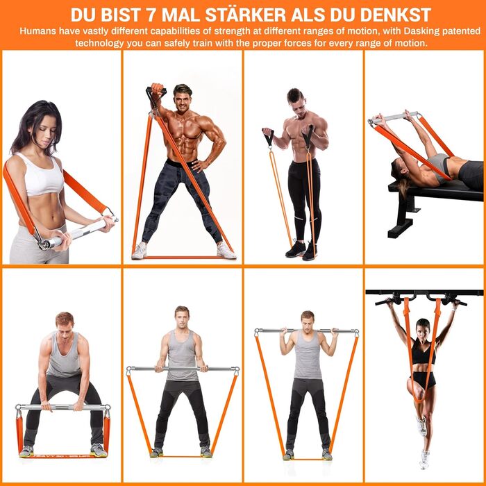 Набір еластичних стрічок DASKING для силових тренувань з штангою, фітнес-стрічки з відстібною штангою 98 см, набори для фітнесу вдома, обладнання для домашнього спортзалу