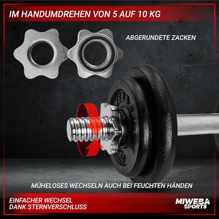 Набір гантелей Miweba Sports MKH110 10/20 кг, чавунні, 30 мм, для жінок і чоловіків
