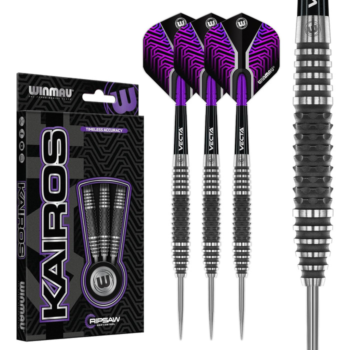 Професійний набір дротиків WINMAU Kairos 90% вольфрам, сталевий наконечник, з оперенням і стрижнями, вага 21-26 г