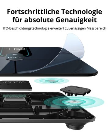 Розумна вага eufy P2 Pro, цифрова ваги для визначення складу тіла, Wi-Fi/Bluetooth, 16 показників: вага, серцебиття, жир, ІМТ, м'язова та кісткова маса, чорна
