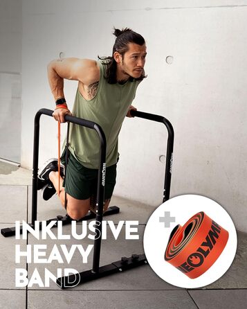 NEOLYMP Dip Station для віджимань: 400 кг, регульована ширина, з E-Book, антиковзні ніжки. Комплект для фітнесу вдома (турнік + еластична стрічка)