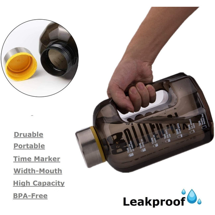 Спортивна пляшка для води Vennerli 2,5 л з ручкою та позначками часу, чорна, витокозахисна