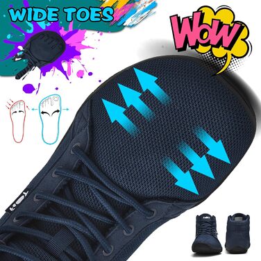 Взуття Barfuss для жінок та чоловіків: кросівки хай-топ, легкі, широкі, мінімалістичні, для ходьби, з відділенням для пальців, підошва Zero Drop, унісекс, трекінг, фітнес, антиковзаючі, 42 EU, широкі, синій