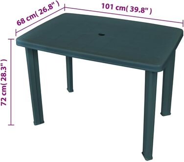 Садовий стіл vidaXL 101x68x72 см, пластиковий, зелений, з отвором для парасольки - вуличний обідній стіл для балкона та саду