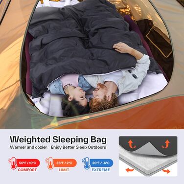 Спальний мішок на дво персони Ohuhu 220x150 см, чорний, для кемпінгу, подорожей, сімейного відпочинку та фестивалів