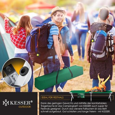Кемпінгове ліжко KESSER® розкладне, 190/210 см, з сумкою, ліхтарем та кишенею, сталевий каркас, 150 кг, 600D Oxford