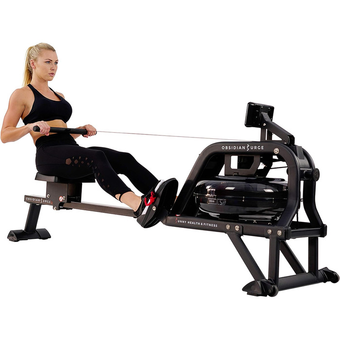 Водний гребний тренажер Sunny Health & Fitness Obsidian SF-RW5713 з LCD-дисплеєм, ергометром, комп'ютером тренувань, сумісний з пульсометром, до 113 кг