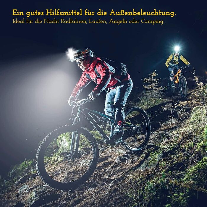 CREADY® Налобний ліхтар LED, перезаряджуваний USB | Налобний ліхтар з регульованим кутом та вологозахистом | Для походів, велоспорту, дітей