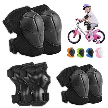 Набір наколінників Kinder 6 в 1: захист колін, ліктів, зап'ясть для скейтбордингу, інлайнів, Hoverboard, велосипеда (чорний)