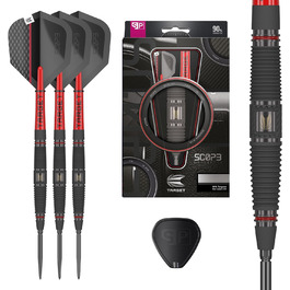 Професійний набір дротиків Target Darts Scope Swiss Point, 90% вольфрам, для гри в дартс, стілдарти червоно-чорні, з інструментом, 21-25 г