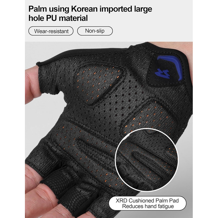 Велосипедні рукавички Ameda: тонкі літні, дихаючі, з нековзким покриттям для шосейних та гірських велосипедів. Для чоловіків та жінок, зелені (M, Синій)