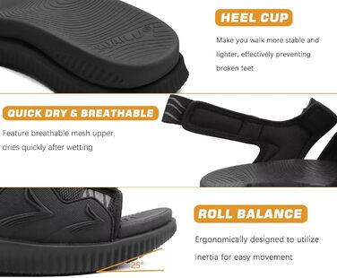 Чоловічі трекінгові сандалі KuaiLu: зручні ортопедичні сандалі для піших прогулянок та активного відпочинку (48 EU, чорний)