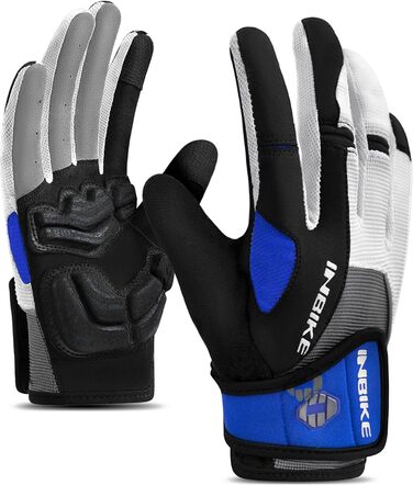 Велосипедні рукавички INBIKE для чоловіків з гелевою підкладкою 5 мм, зносостійкі, дихаючі, MTB, для їзди на велосипеді та активного відпочинку, сині, розмір M (обхват долоні 20.4 см)