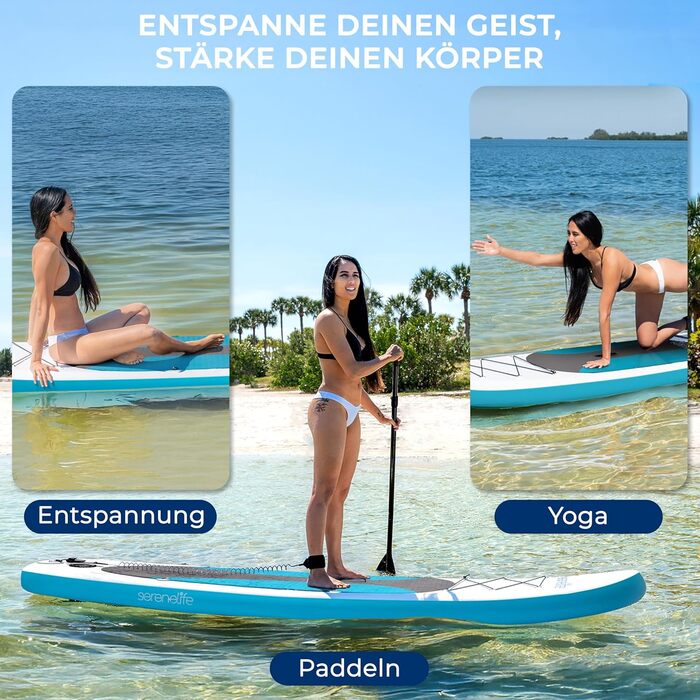 Надувний SUP СеренеЛайф для дорослих та дітей: комплект з веслом, насосом та сумкою. Touring SUP, рухлива дошка для плавання по морю, річці та озеру. Максимальне навантаження 155 кг, колір морської хвилі.