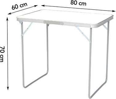 Складний садовий стіл Brixy 80x60x70 см, білий - для пікніка, кемпінгу, тераси, алюмінієвий, з ручкою для перенесення