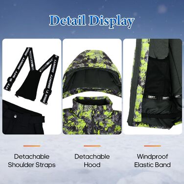 SNOWER Дитячий зимовий комбінезон для хлопчика з капюшоном, теплий гірськолижний костюм, кольорове зелений, 6-7 років