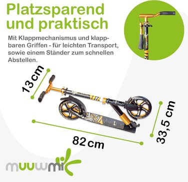 Самокат трюковий muuwmi Aluminium Scooter Deluxe 205мм ABEC 7, регульована висота, для дітей та дорослих, чорно-золотий
