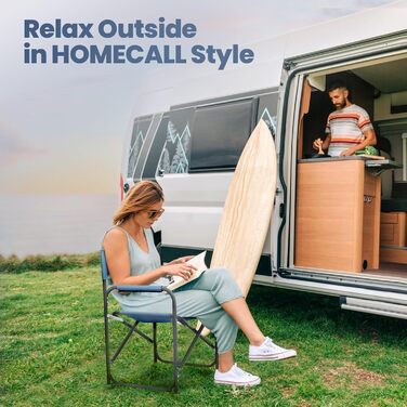 Складний туристичний стілець Homecall з металу (сталь), з підлокітниками, блакитний