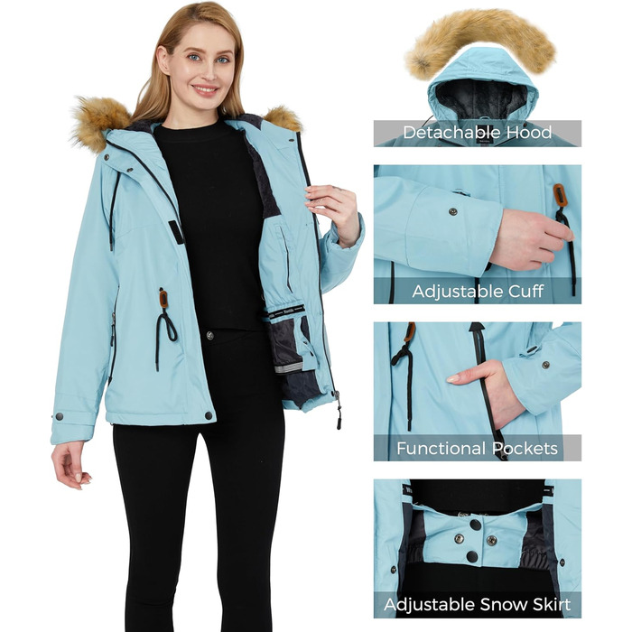 Водонепроникна лижна куртка Wantdo Daen: тепла, з штучним хутром, для гірськолижного спорту (блакитний, XL)