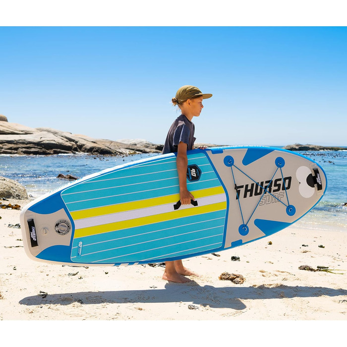 Дитяча надувна SUP-дошка THURSO SURF Wunderkind 228×76×10 см, двошарова, з веслом із карбоновим держаком, 3 плавниками, шнурком і рюкзаком, бірюзова