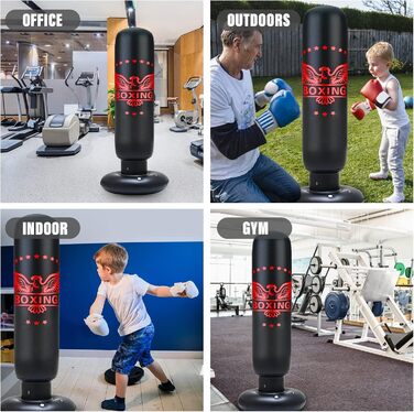 Надувний боксерський мішок для дітей 63 дюйми з рукавичками, боксерський мішок на стійці для карате, таekwondo, MMA (з рукавичками)