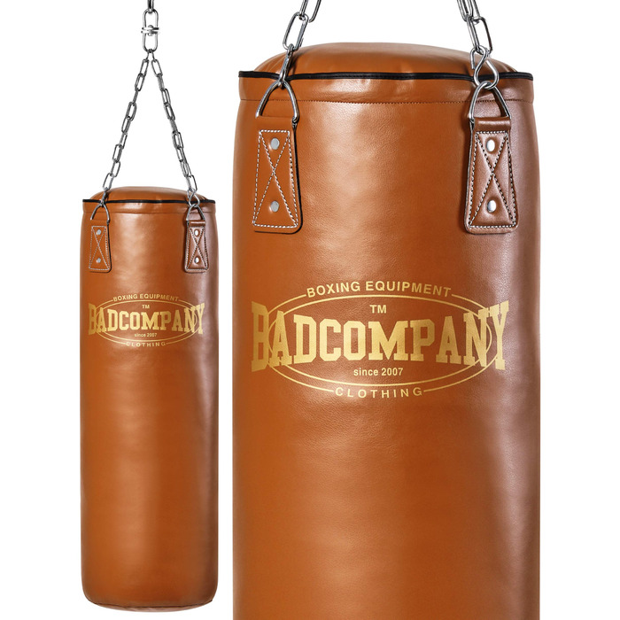 Боксерський мішок Bad Company Retro з міцною сталевою ланцюгом, з екошкіри, наповнена/ненаповнена, 80/100/120/150/180 x 35 см - Колір: Коричневий 100 x 35 см (порожня)