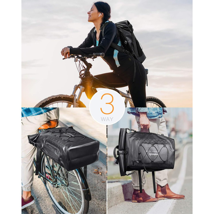 Рюкзак Inateck RollTop 30-35 л для чоловіків, водонепроникний, багатофункціональний органайзер із знімним плечовим ременем, клапаном для виходу повітря, водонепроникною блискавкою, для велоспорту, туризму, активного відпочинку