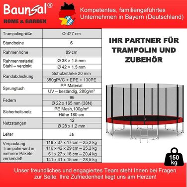 Трамплін для дітей Baunsal® Outdoor Ø 183-487 см - Комплект для саду, блакитний/червоний (EXD)