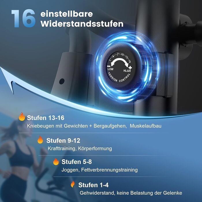 Еліпсоїдний тренажер для дому, ультратихий магнітний тренажер з 16 рівнями опору, 8 кг маховик, 42 см довжина кроку, LCD-монітор, датчик пульсу, максимальна вага користувача 150 кг, чорний колір, LCD монітор (Classic)