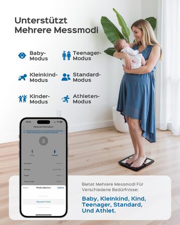 Ваги підлогові цифрові 8-в-1 Bluetooth Personenwaage: аналіз тіла, BMI, відсоток жиру, пульс, iOS/Android, до 180 кг