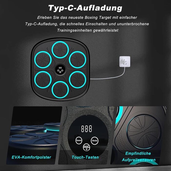 Музична боксерська машина з Bluetooth, для дому та фітнес-клубу, з рукавичками, для дітей та дорослих