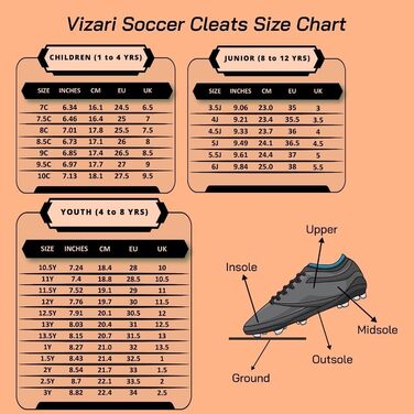 Футбольні бутси Vizari для жорсткого поля – Легкі та міцні бутси з гумовими шипами для хлопчиків та дівчаток | FG бутси для гри на траві, Зелений Оранжевий (37 EU, Оранжевий Срібний)