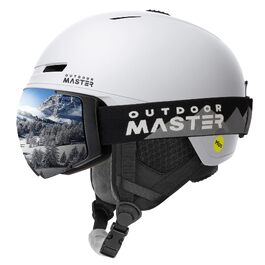 Комплект для гірських лиж та сноуборду OutdoorMaster MIPS: захисний шолом та маска (білий, розмір L) для чоловіків, жінок та підлітків