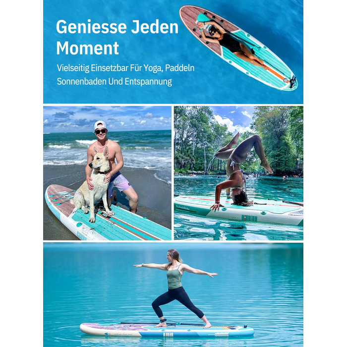 Надувне SUP-борд Niphean Stand Up Paddle Board з сидінням та аксесуарами, 320 см, для 2 осіб, 200 кг, StabilTrac-фін, Cool Mint Wood