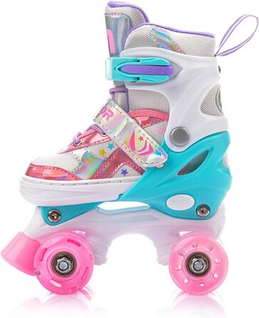 Дитячі ролики Kinder з LED підсвіткою та регульованим розміром – ретро ролики для підлітків – багатокольорові диско ролики Quad Skates - Roll ab! S 30-33 Lunar