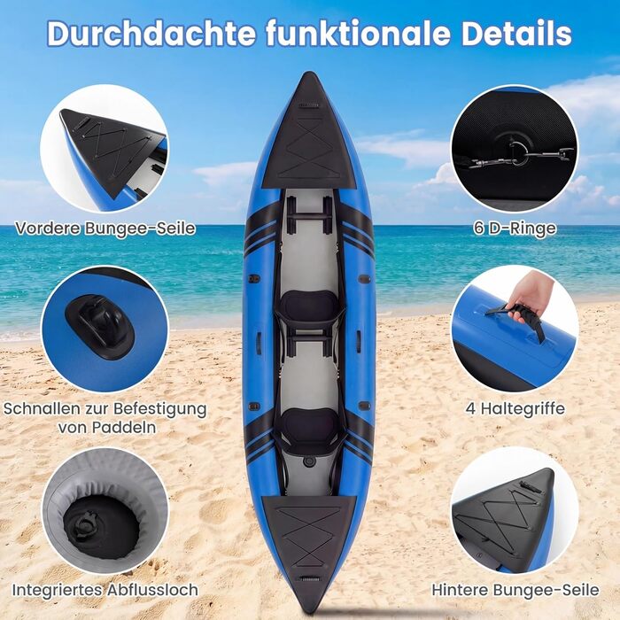 Надувний каяк COSTWAY для 2 осіб з алюмінієвими веслами, EVA-сидінням, насосом та ремкомплектом, блакитний