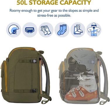 Рюкзак для лижного спорядження Unigear 50L/70L з відділенням для шолома, 50/70 літрів, армійний зелений