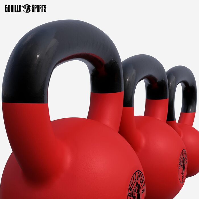 Kettlebell GORILLA SPORTS 2-32 кг, чавунна, з вініловим покриттям, для фітнесу та тренувань