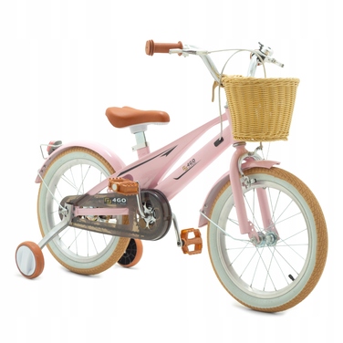 Дитячий велосипед 16 дюймів з бічними колесами та кошиком, рожевий